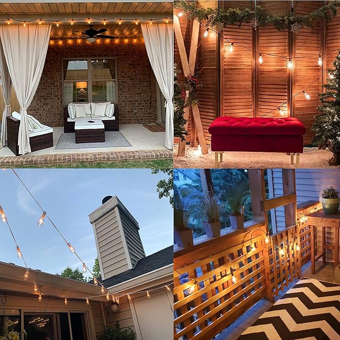 GOOTHY 10Ft Outdoor String Lights with 11 Clear Edison Bulbs (1 Spare) - C9/E17 Base Vintage Patio String Lights - UL Listed for Backyard Wedding Garden Decor - Brown