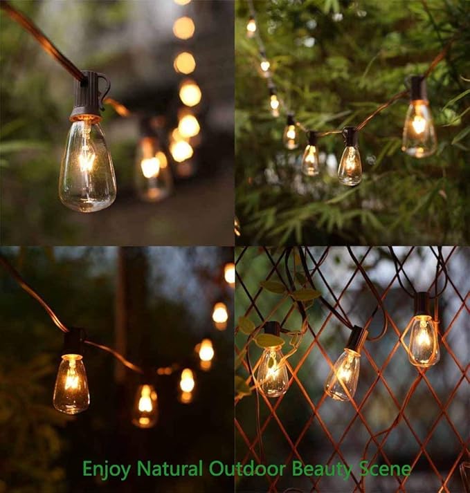 GOOTHY 10Ft Outdoor String Lights with 11 Clear Edison Bulbs (1 Spare) - C9/E17 Base Vintage Patio String Lights - UL Listed for Backyard Wedding Garden Decor - Brown