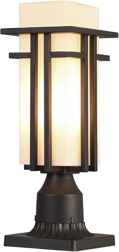 Outdoor Post Lights Waterproof Metal Frame with Milk White Frosted Glass Pier Mount Outdoor Lighting Fixtures(with 3-Inch Pier Mount Base) Pillar Light Post Lantern for Garden Backyard and Porch