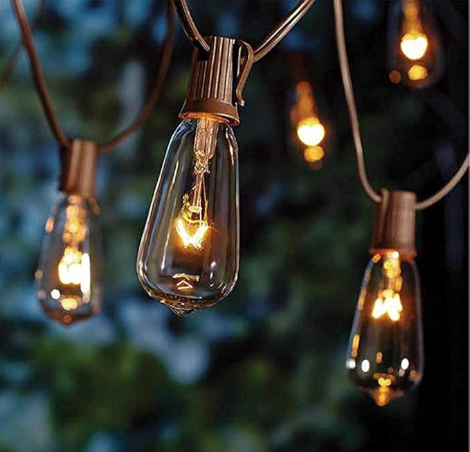 GOOTHY 10Ft Outdoor String Lights with 11 Clear Edison Bulbs (1 Spare) - C9/E17 Base Vintage Patio String Lights - UL Listed for Backyard Wedding Garden Decor - Brown
