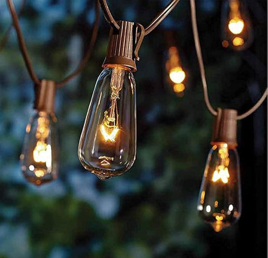 GOOTHY 10Ft Outdoor String Lights with 11 Clear Edison Bulbs (1 Spare) - C9/E17 Base Vintage Patio String Lights - UL Listed for Backyard Wedding Garden Decor - Brown