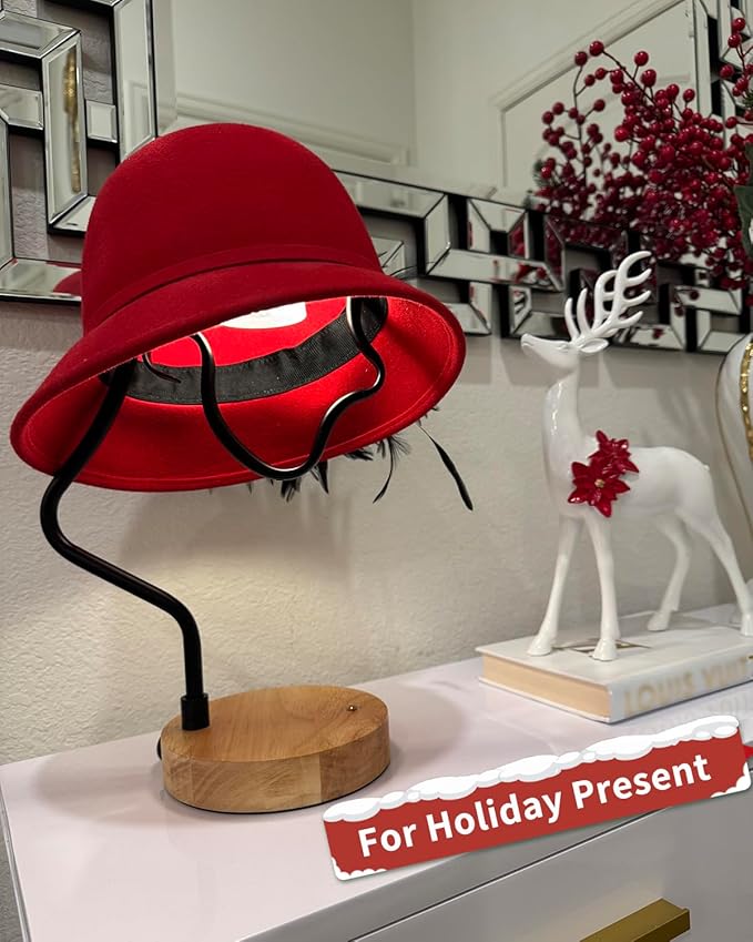 Touch Control Modern Table Lamp - Creative Hat Desk Lamp with USB C and A Ports, Cute Bedside Lamp, Wooden Base,Glass Shade, Unique Lamps for Home Decor, Living Room, Gifts (Hat Not Included)
