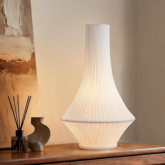 RONDURE 12.3" Modern Ceramic Table Lamp, Modern Bedside Lamps for Bedroom, Living Room and Nightstand, White Translucent Ceramic Shade, Warm Ambient Lighting, Corded, Bulb Included