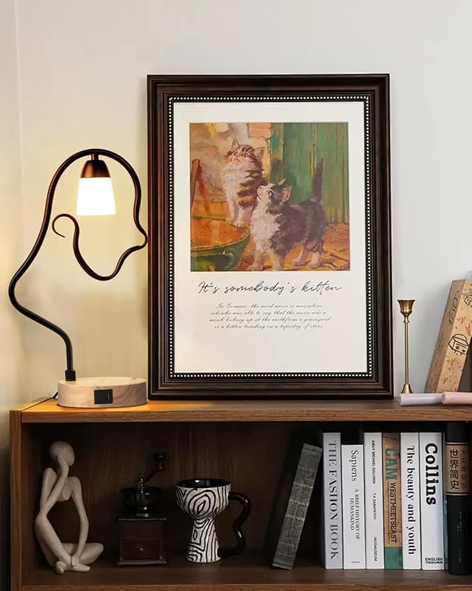 Touch Control Modern Table Lamp - Creative Hat Desk Lamp with USB C and A Ports, Cute Bedside Lamp, Wooden Base,Glass Shade, Unique Lamps for Home Decor, Living Room, Gifts (Hat Not Included)