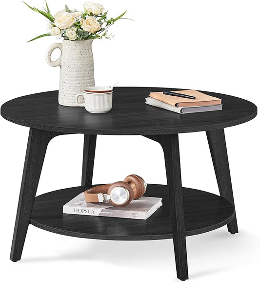 VASAGLE MAEZO Collection - Round Coffee Table, 2-Tier Center Table with Storage, Tapered Legs, Curved Transitions, 31.5 Dia. x 17.7 H Inches, Easy Assembly, for Living Room, Charcoal Gray ULCT243B22