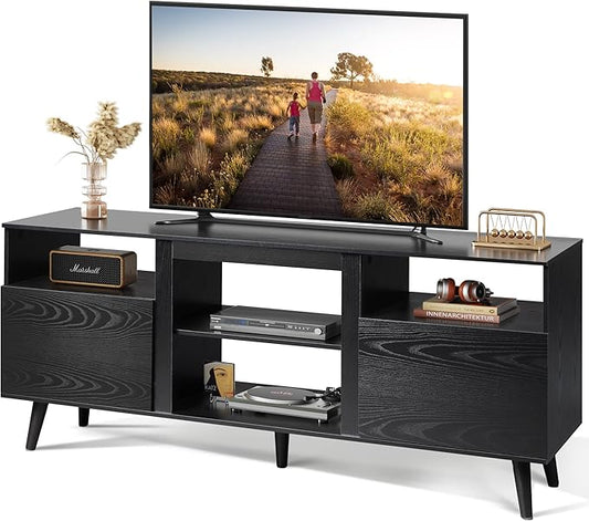 WLIVE TV Stand for 65 Inch TV, 58 inch Entertainment Center with 2 Storage Cabinets, Media Console for Living Room, Bedroom and Office, Black