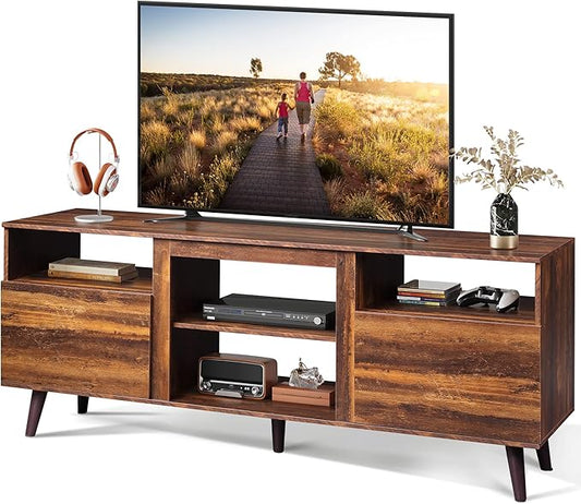WLIVE TV Stand for 65 Inch TV, 58 inch Entertainment Center with 2 Storage Cabinets, Media Console for Living Room, Bedroom and Office, Retro Brown