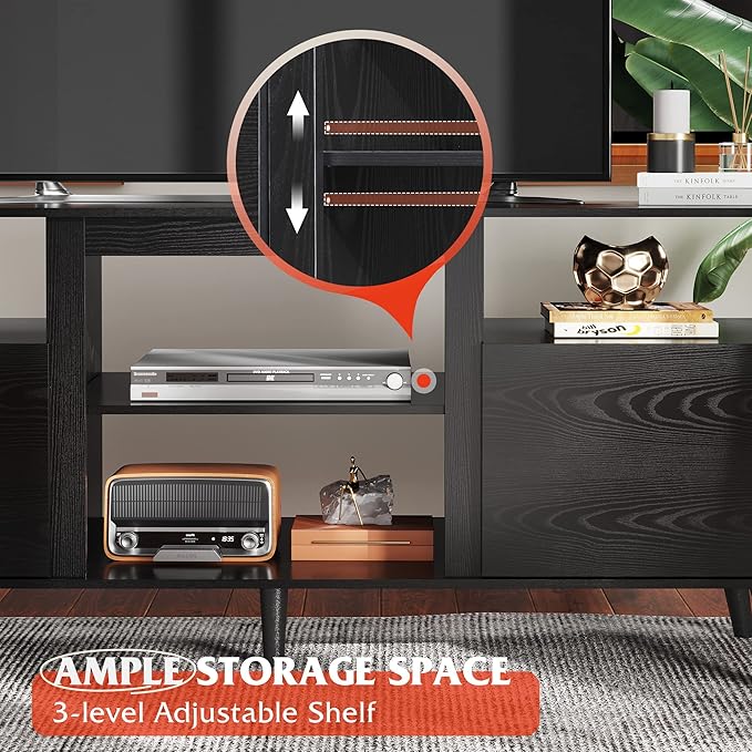 WLIVE TV Stand for 65 Inch TV, 58 inch Entertainment Center with 2 Storage Cabinets, Media Console for Living Room, Bedroom and Office, Black